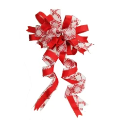 Red and White Glitter Plaid Deluxe Tree Topper Bow with Streamers Tree Toppers|