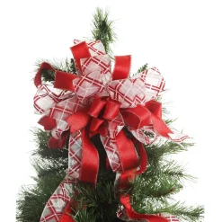Red and White Glitter Plaid Deluxe Tree Topper Bow with Streamers Tree Toppers|