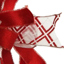 Red and White Glitter Plaid Deluxe Tree Topper Bow with Streamers Tree Toppers|
