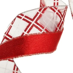 Red and White Glitter Plaid Deluxe Tree Topper Bow with Streamers Tree Toppers|