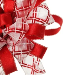 Red and White Glitter Plaid Deluxe Tree Topper Bow with Streamers Tree Toppers|