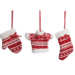 Red and White Knitted Christmas Tree Decorations - Set of 3 Christmas Tree Decorations|