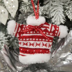 Red and White Knitted Christmas Tree Decorations - Set of 3 Christmas Tree Decorations|