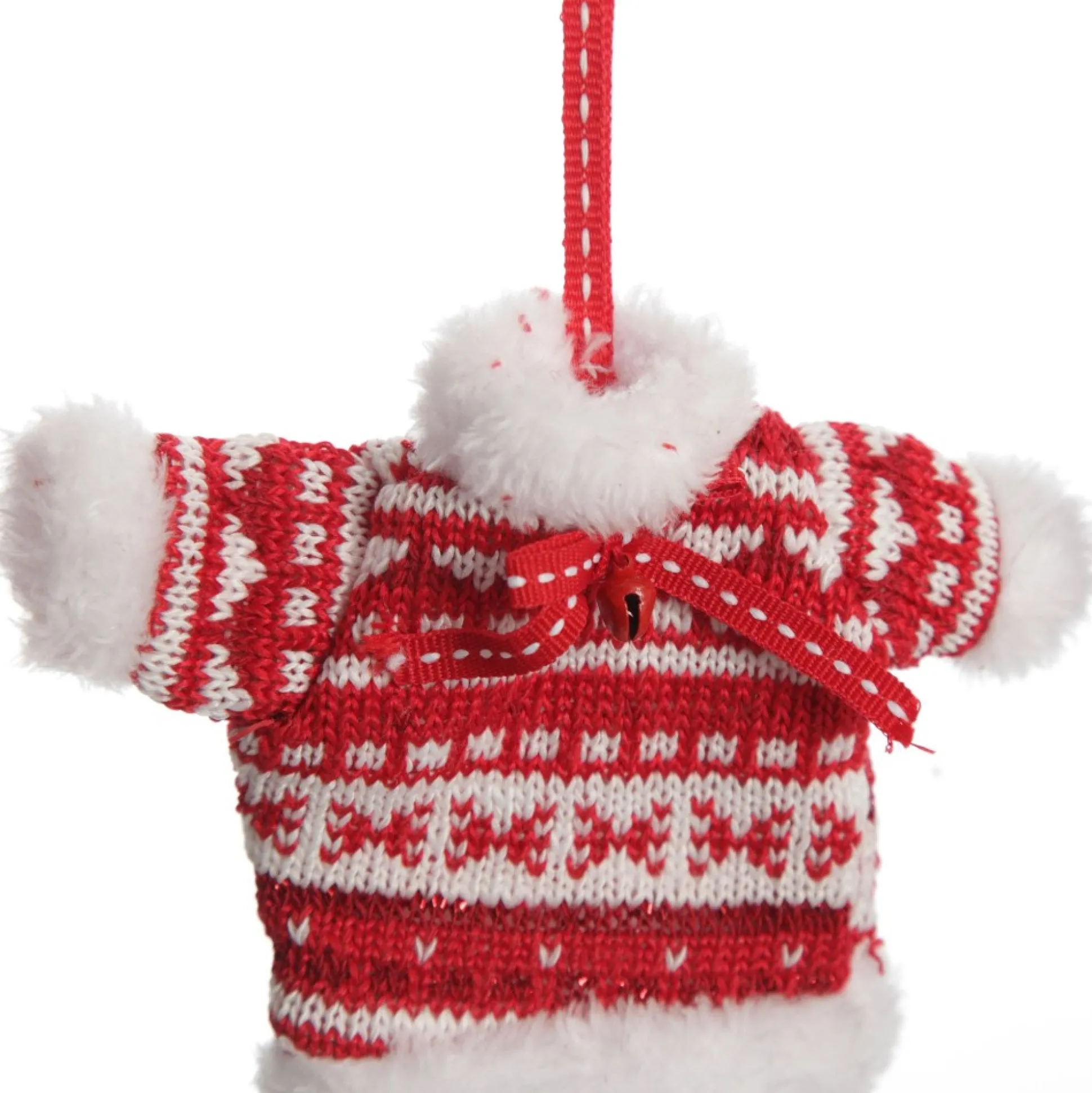 Red and White Knitted Christmas Tree Decorations - Set of 3 Christmas Tree Decorations|