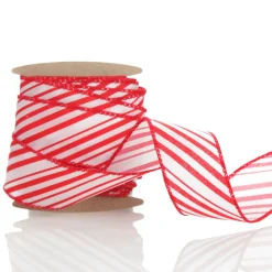Red and White Peppermint Striped Wired Ribbon Ribbons|