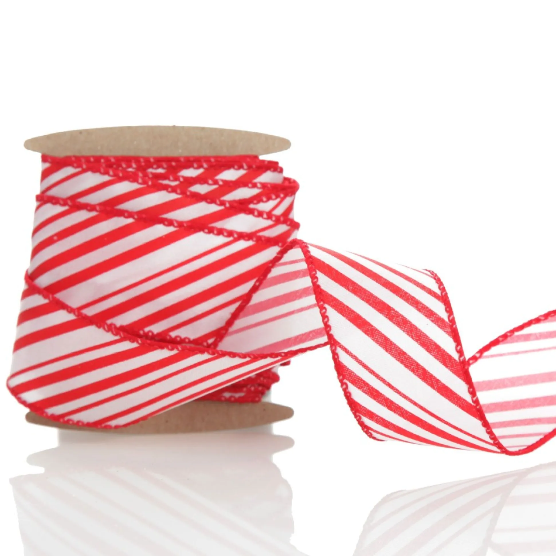 Red and White Peppermint Striped Wired Ribbon Ribbons|