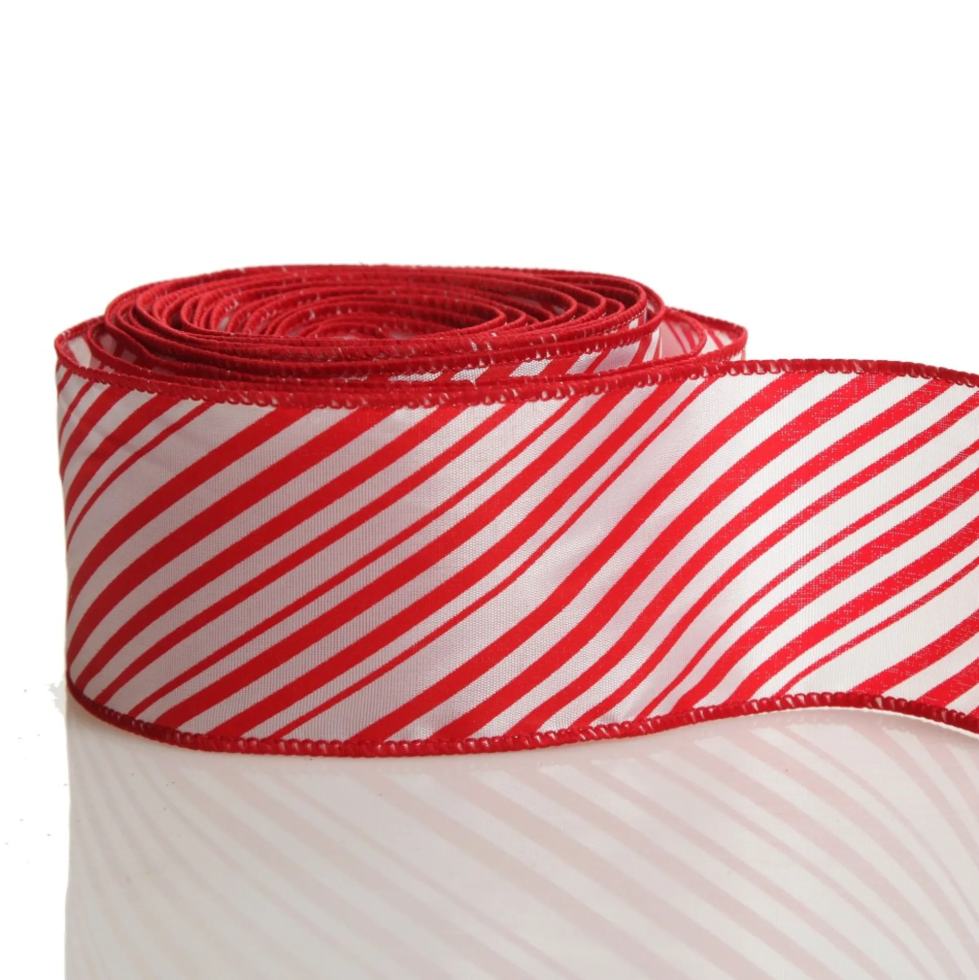 Red and White Peppermint Striped Wired Ribbon Ribbons|