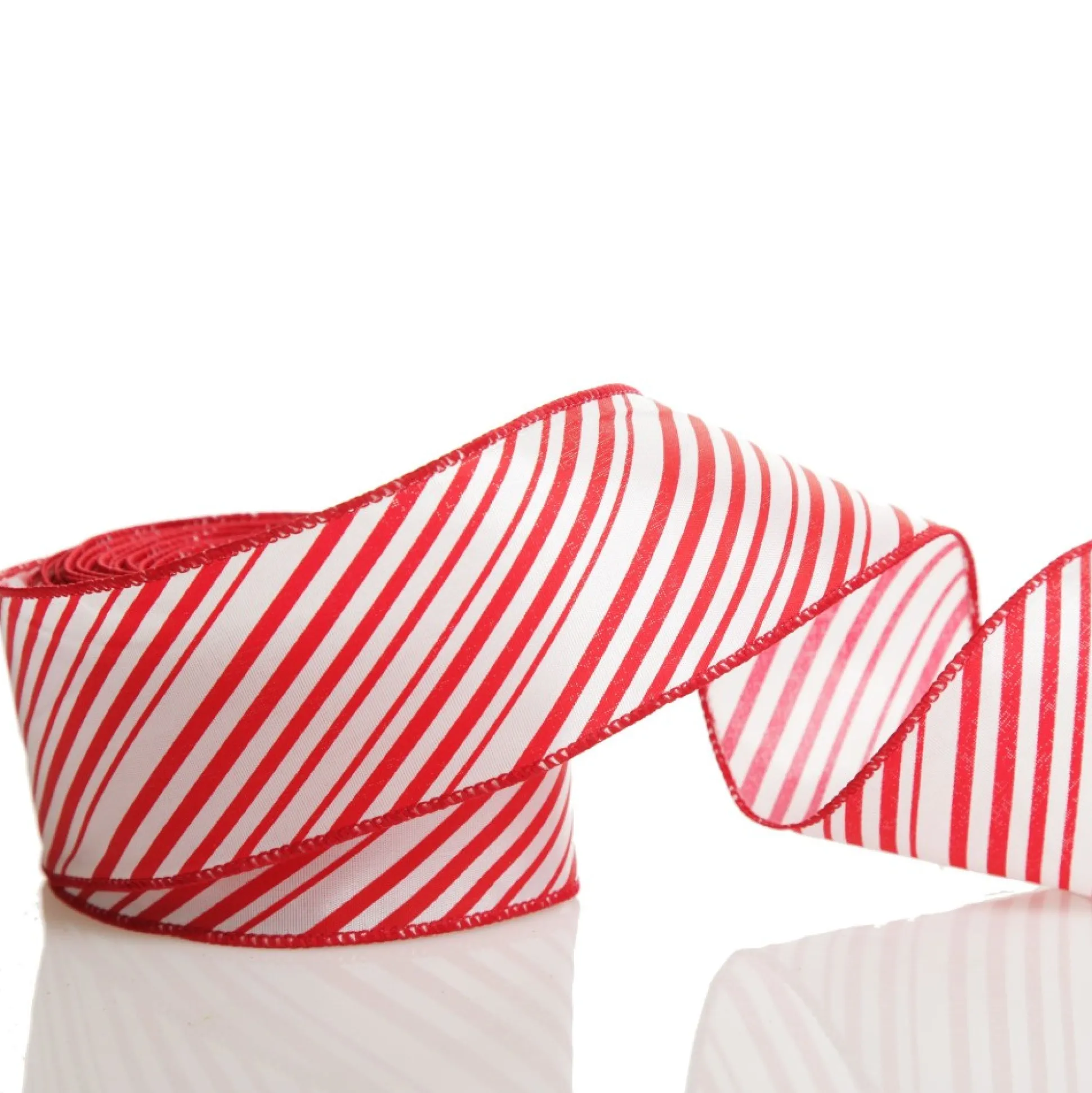Red and White Peppermint Striped Wired Ribbon Ribbons|
