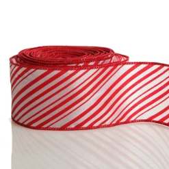 Red and White Peppermint Striped Wired Ribbon Ribbons|