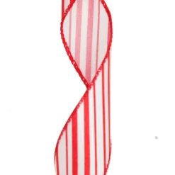 Red and White Peppermint Striped Wired Ribbon Ribbons|