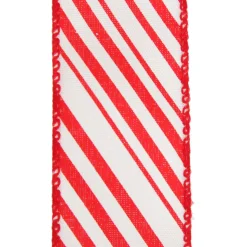 Red and White Peppermint Striped Wired Ribbon Ribbons|