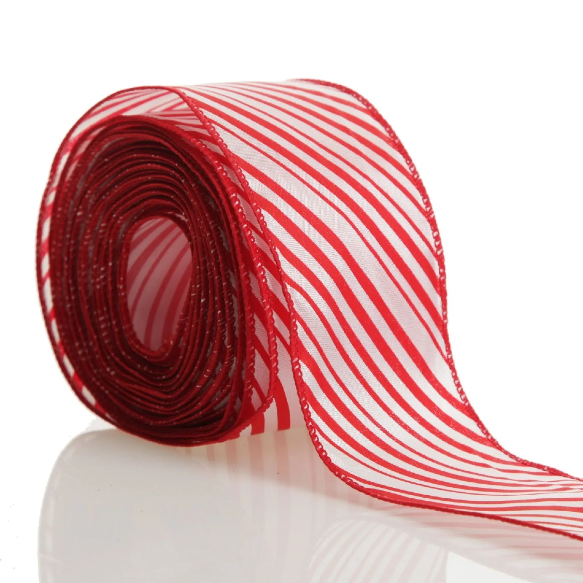 Red and White Peppermint Striped Wired Ribbon Ribbons|