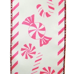Red and White Peppermint Candy Printed Wired Christmas Ribbon Ribbons|