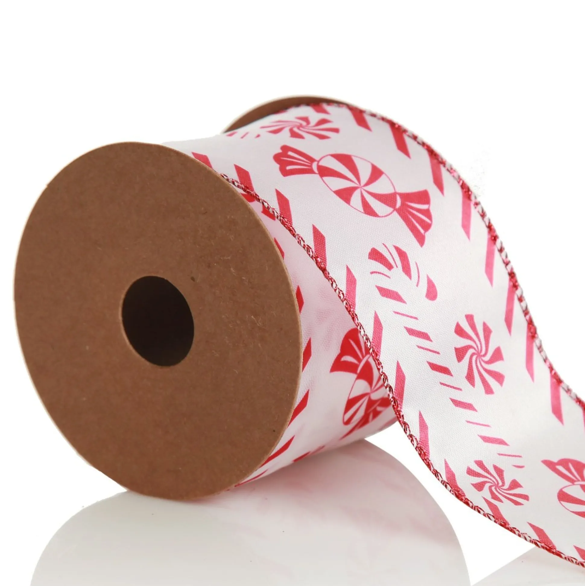 Red and White Peppermint Candy Printed Wired Christmas Ribbon Ribbons|