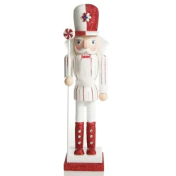 Red and White Stripe Jacket Peppermint Candy Wooden Nutcracker Extra Large Christmas Nutcrackers|