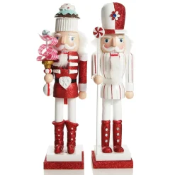 Red and White Stripe Jacket Peppermint Candy Wooden Nutcracker Extra Large Christmas Nutcrackers|