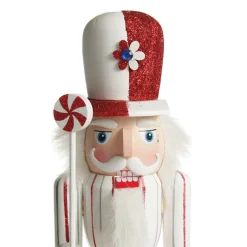 Red and White Stripe Jacket Peppermint Candy Wooden Nutcracker Extra Large Christmas Nutcrackers|