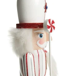 Red and White Stripe Jacket Peppermint Candy Wooden Nutcracker Extra Large Christmas Nutcrackers|