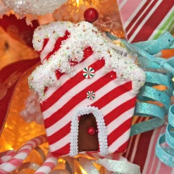 Red and White Striped Velvet Christmas House Tree Decoration Christmas Tree Decorations|