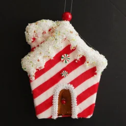 Red and White Striped Velvet Christmas House Tree Decoration Christmas Tree Decorations|