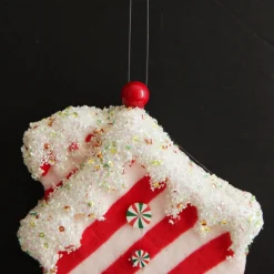 Red and White Striped Velvet Christmas House Tree Decoration Christmas Tree Decorations|
