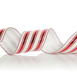 Red and White Striped Wired Christmas Ribbon Ribbons|