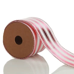 Red and White Striped Wired Christmas Ribbon Ribbons|