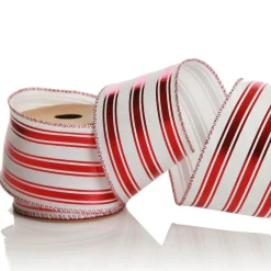 Red and White Striped Wired Christmas Ribbon Ribbons|