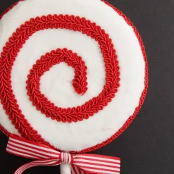 Red and White Velvet Swirl Lollipop Pick with Braided Trim Christmas Tree Picks|