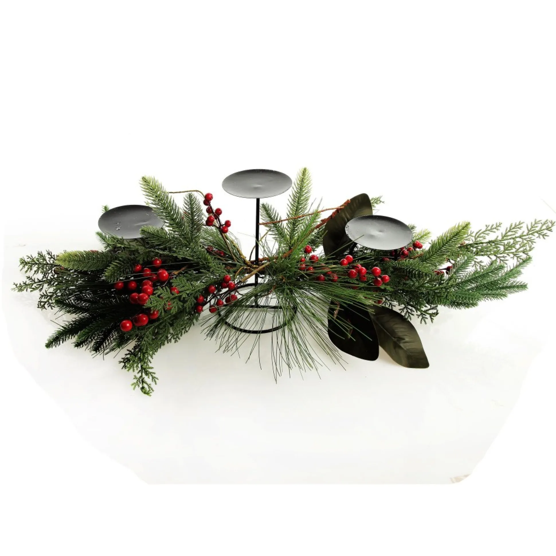 Red Berry Mixed Leaf Christmas Table Centrepiece Candle Holder Christmas Table Centrepieces|