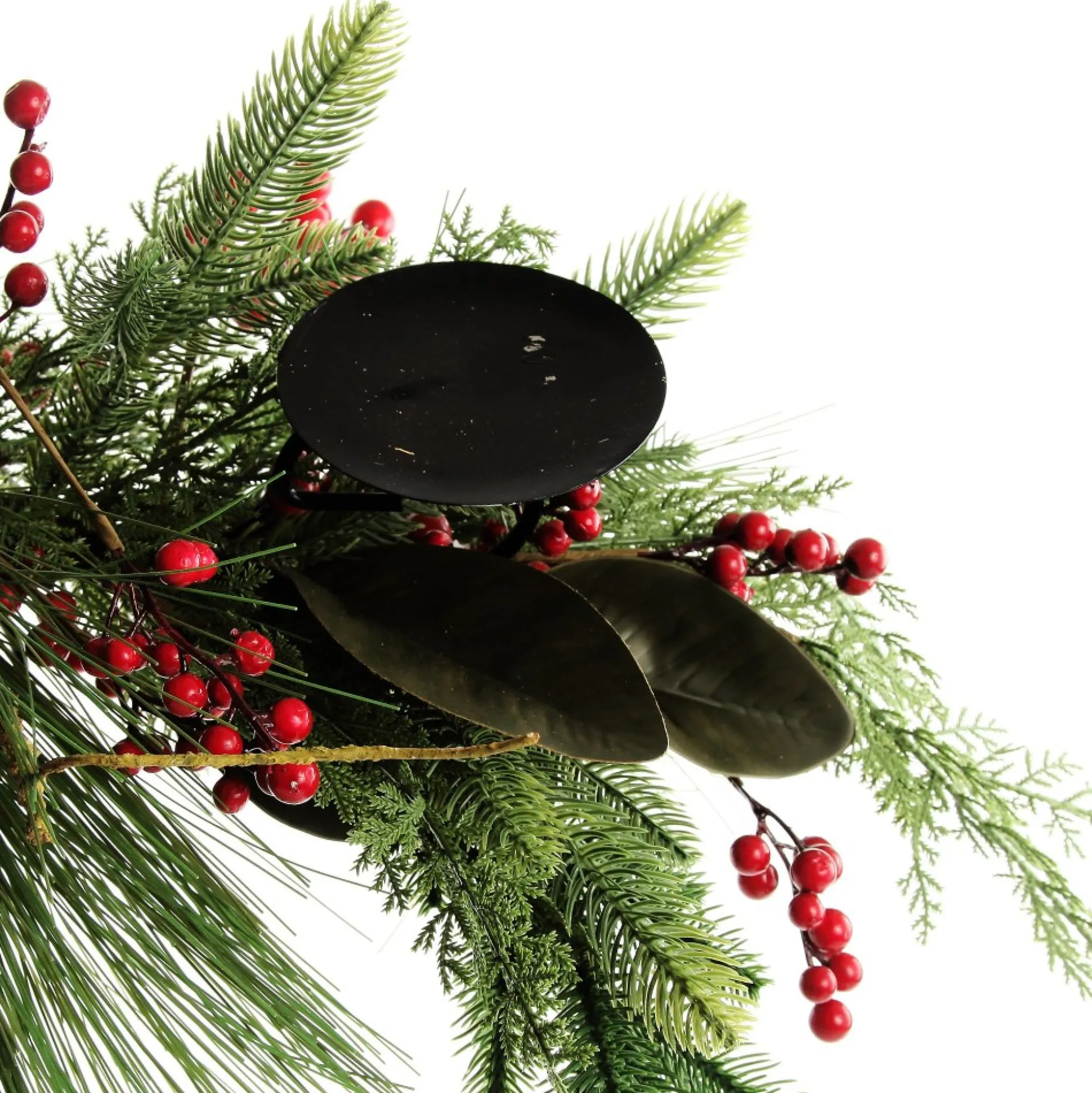 Red Berry Mixed Leaf Christmas Table Centrepiece Candle Holder Christmas Table Centrepieces|