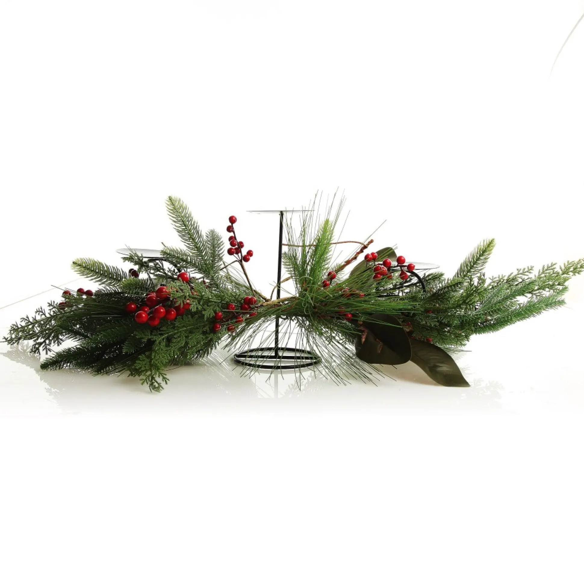 Red Berry Mixed Leaf Christmas Table Centrepiece Candle Holder Christmas Table Centrepieces|