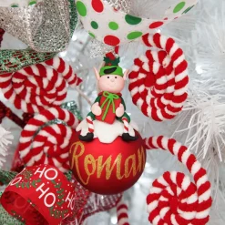 Red Boy Elf Christmas Character Bauble Personalised Baubles|