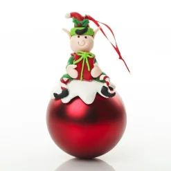 Red Boy Elf Christmas Character Bauble Personalised Baubles|