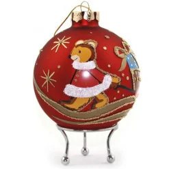 Red Christmas Bear with Cart Bauble Personalised Baubles|