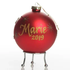 Red Christmas Bear with Cart Bauble Personalised Baubles|