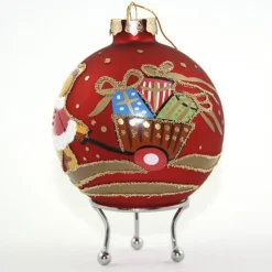 Red Christmas Bear with Cart Bauble Personalised Baubles|