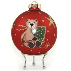 Red Christmas Bear with Tree Bauble Personalised Baubles|