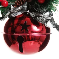 Red Christmas Bell Door Hanger with Black Buffalo Check Bow Christmas Bells And Bows|