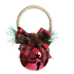 Red Christmas Bell Door Hanger with Red Buffalo Check Bow Christmas Bells And Bows|