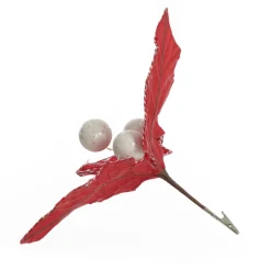 Red Christmas Holly Leaf Clip with Twine Trim Christmas Flowers|