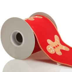 Red Christmas Ribbon Garland with Embroidered Gingerbread Tree Garlands|