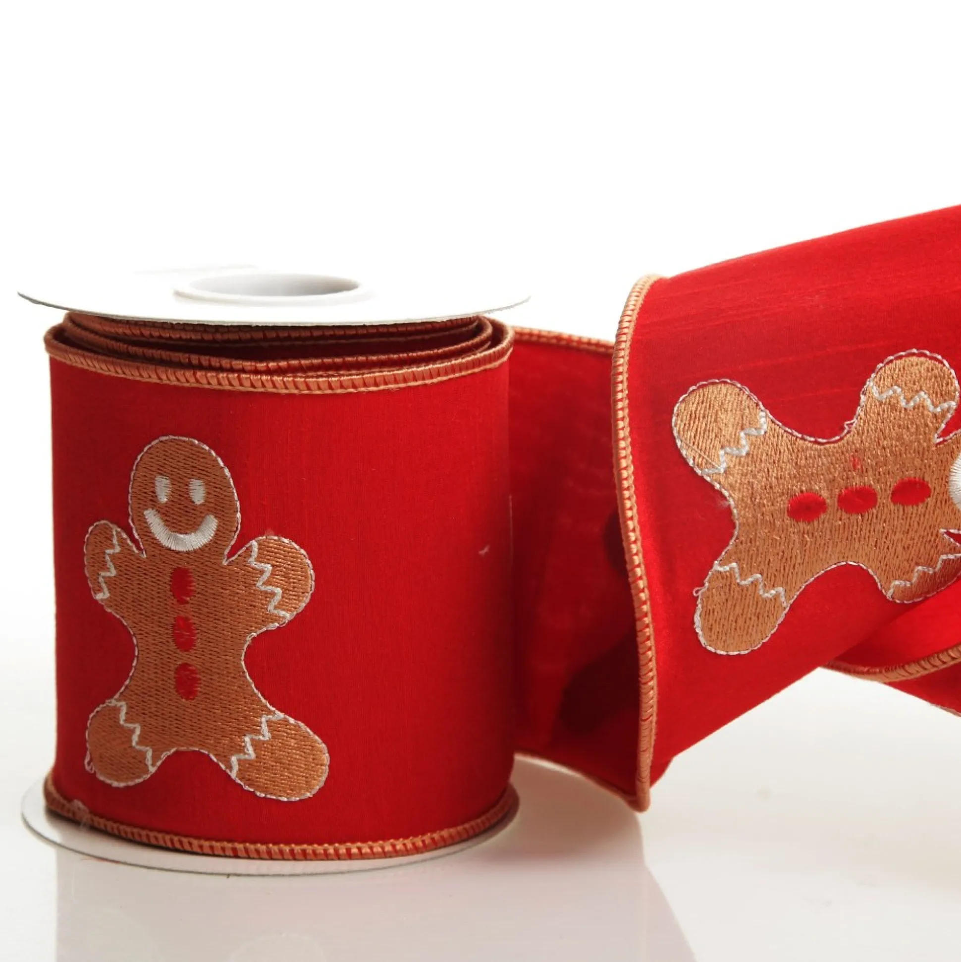 Red Christmas Ribbon Garland with Embroidered Gingerbread Tree Garlands|