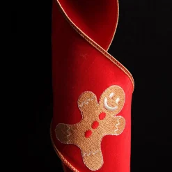 Red Christmas Ribbon Garland with Embroidered Gingerbread Tree Garlands|