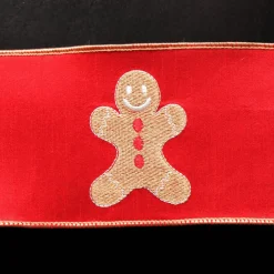 Red Christmas Ribbon Garland with Embroidered Gingerbread Tree Garlands|
