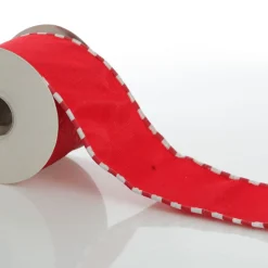 Red Christmas Ribbon Garland with Piped Striped Edge Tree Garlands|