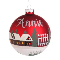 Red Christmas Village Bauble Personalised Baubles|