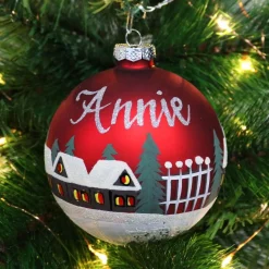 Red Christmas Village Bauble Personalised Baubles|