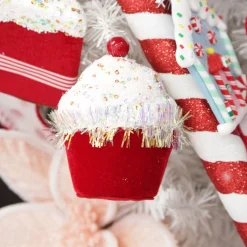 Red Cupcake with Frosting and Sprinkles Christmas Tree Decoration Christmas Tree Decorations|