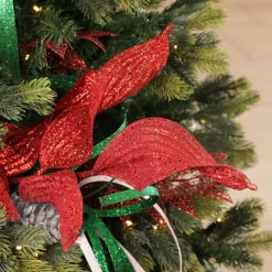 Red Curved Leaf Glitter Spray Christmas Sprays|